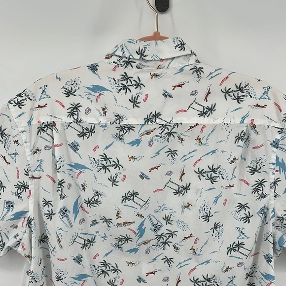 Original Penguin White&Blue Surfer&Beach Design Casual Button Down Shirt Sz Lg - Picture 11 of 11